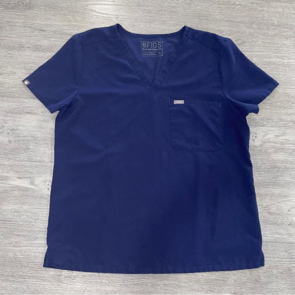 FIGS Womens XL Catarina One-Pocket Scrub Top Short Sleeve V-neck Blue Nurse